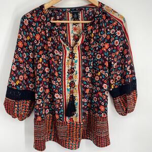 New Direction Top Women’s PL Floral Lace Bohemian Ballon Sleeve Flowy Feminine